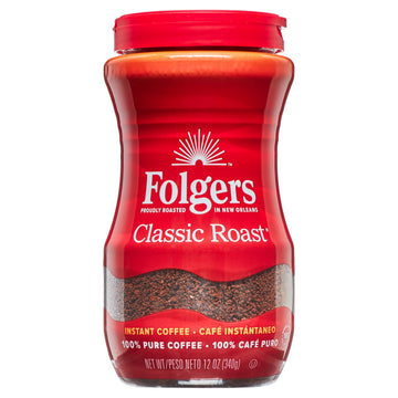 Folgers Instant Coffee Crystals, Classic Roast, 12 Ounce