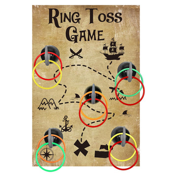 Libima 18 Pcs Pirate Hook Ring Toss Games Set Includes 1 Pirate Game Board 5 Captain Hooks 12 Plastic Toss Rings Indoor Outdoor Game Gifts for Pirate Theme Party Decorations and Supplies