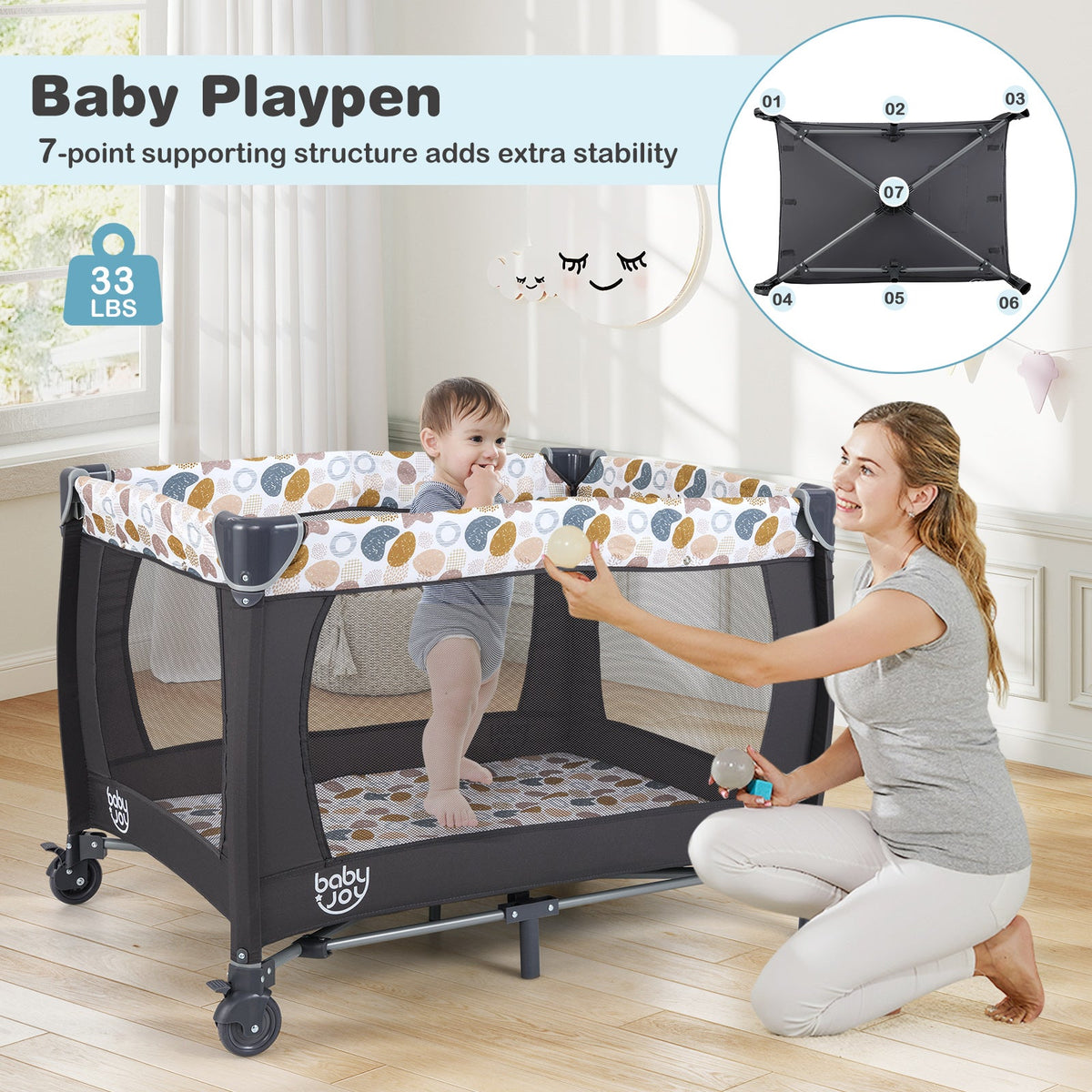 4-in-1 Convertible Portable Baby Playard Newborn Napper with Music and Toys