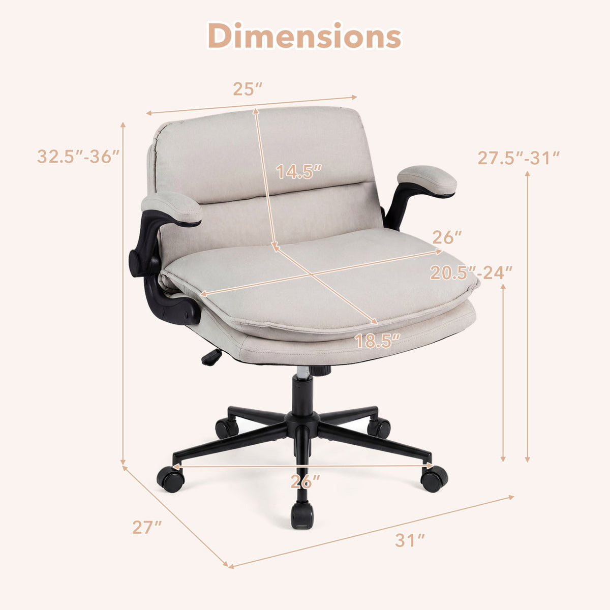 Criss Cross Chair on Wheels with Flip-up Arms Adjustable Height