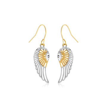 Two-Tone Wing Drop Earrings in 10K Gold