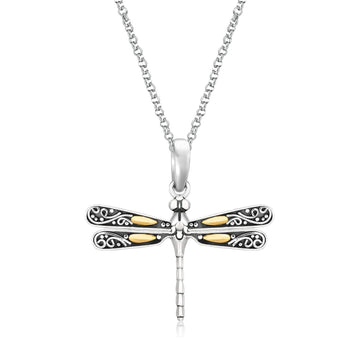 18 k Yellow Gold and Sterling Silver Pendant in a Dragonfly Design