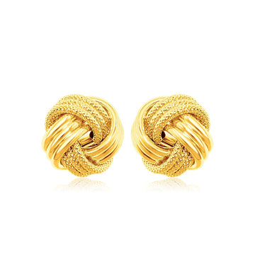 14k Yellow Gold Love Knot with Ridge Texture Earrings