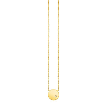 14k Yellow Gold Necklace with Polished Round Pendant with Diamond