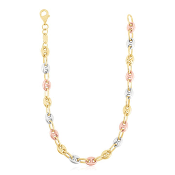 14k Tri Color Gold High Polish Puffed Mariner Link Chain (4.90 mm)