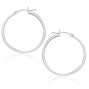 10k White Gold Polished Hoop Earrings (1.5x25 mm)