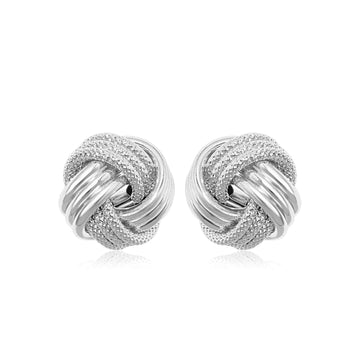 14k White Gold Love Knot with Ridge Texture Earrings