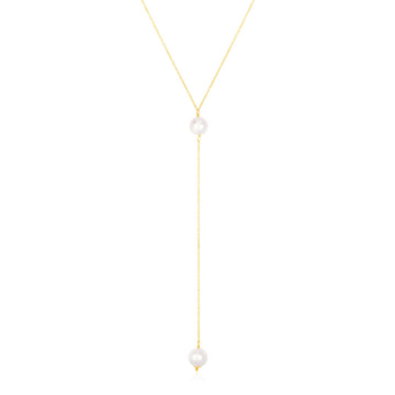 14k Yellow Gold Lariat Necklace with Pearls