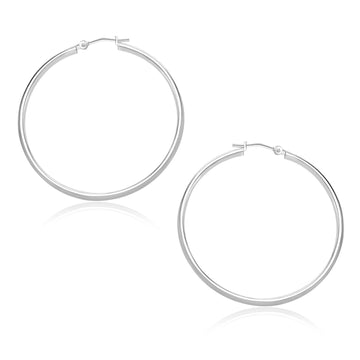 10k White Gold Polished Hoop Earrings (1.5x30mm)