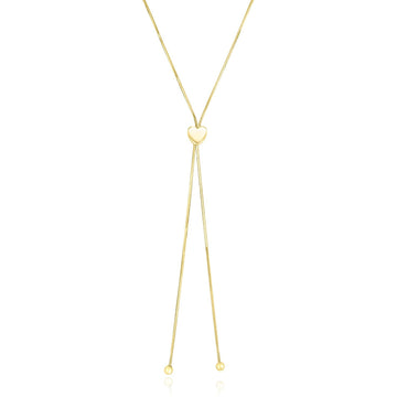 14k Yellow Gold Adjustable Heart Style Lariat Necklace