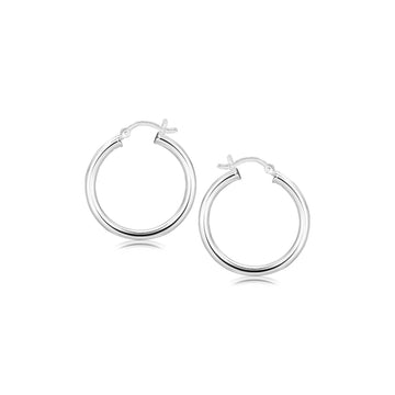 Sterling Silver Rhodium Plated Polished Look Hoop Earrings (25mm)