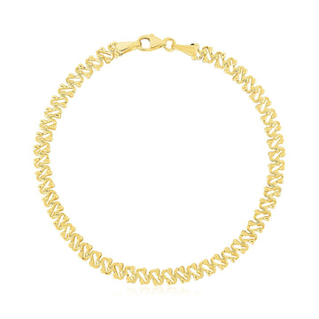 14k Yellow Gold High Polish Textured Fancy Chain Bracelet (4mm)