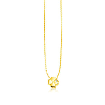 14k Yellow Gold Polished Four Leaf Clover Necklace with Diamond