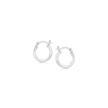 Sterling Silver Rhodium Plated Thin and Small Polished Hoop Earrings (10mm)