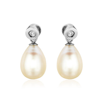Sterling Silver Earrings with Pear Shaped Freshwater Pearls and Cubic Zirconias