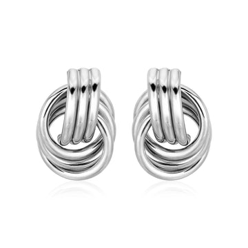 Polished Love Knot Earrings with Interlocking Rings in Sterling Silver(15mm)