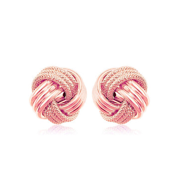 14k Rose Gold Love Knot with Ridge Texture Earrings