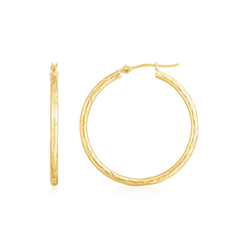 14K Yellow Gold Diamond Cut Hoop Earrings(2x30mm)