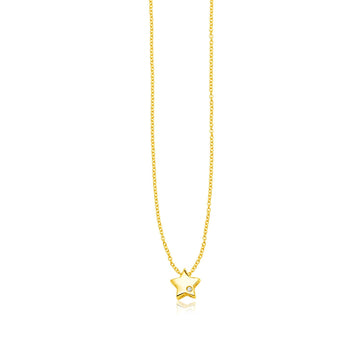 14k Yellow Gold Polished Star Necklace with Diamond