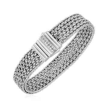 Woven Rope Bracelet with White Sapphire Accented Clasp in Sterling Silver (15.00 mm)