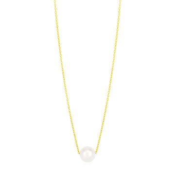14k Yellow Gold Pearl Solitaire Necklace