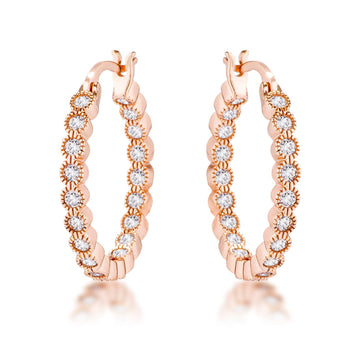Dotted CZ Round Bezel Hoop Earrings