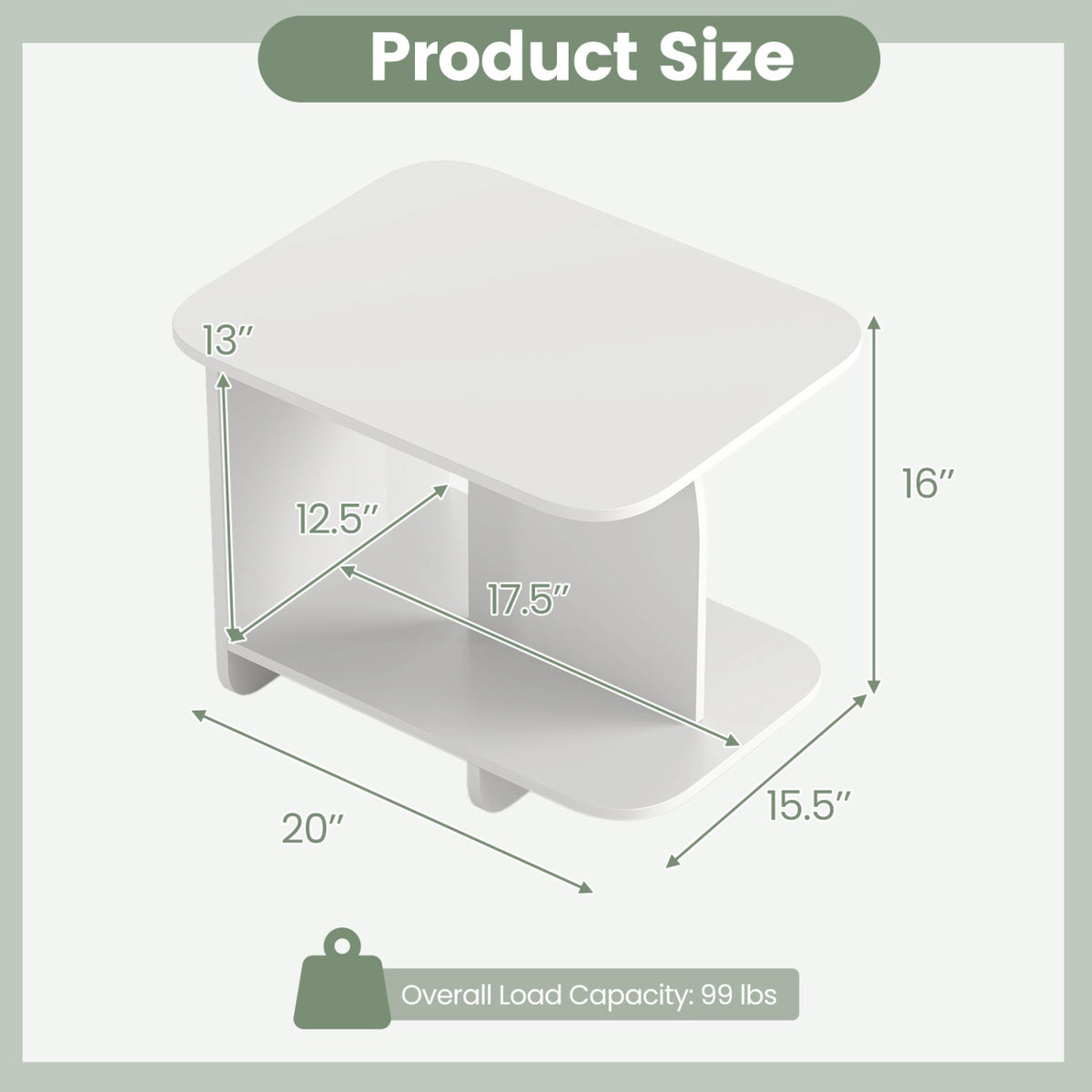 End Table 2-Tier Sofa Side Table with Storage Shelf for Small Space