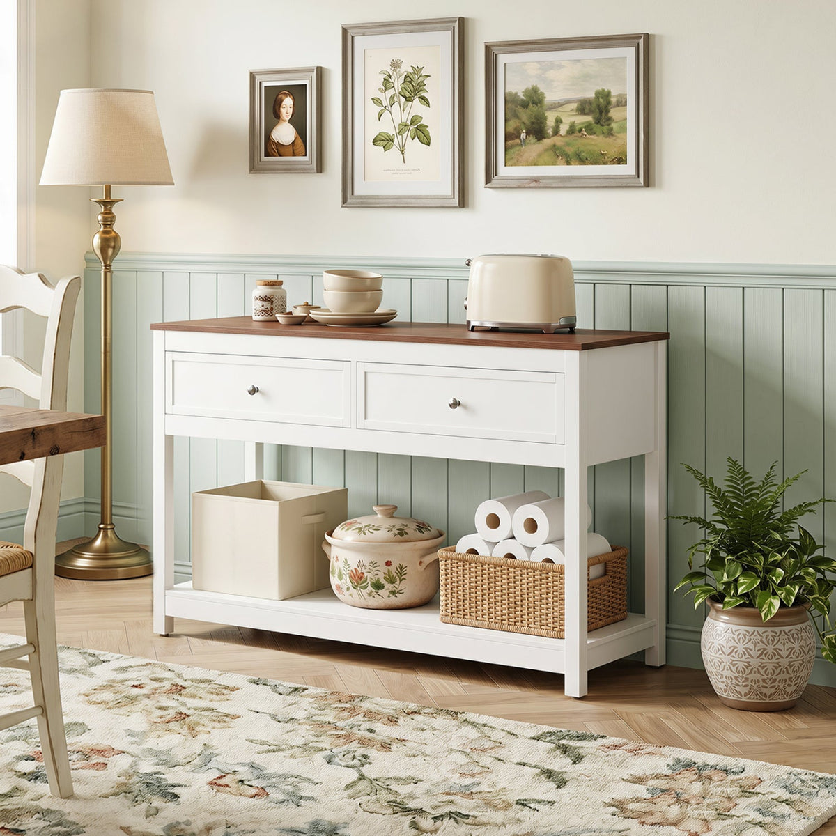 Console Table with 2 Drawers and Open Storage Shelf