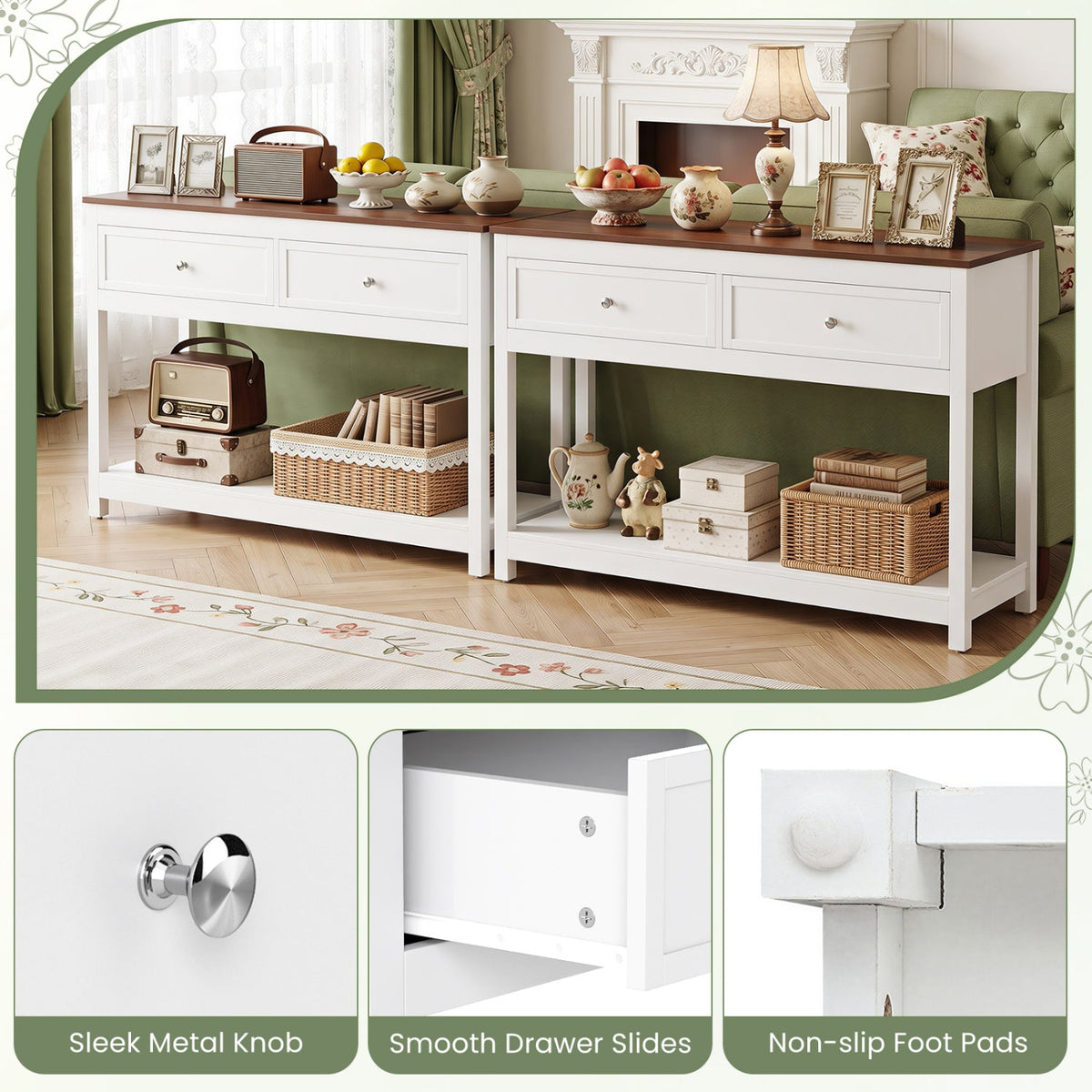 Console Table with 2 Drawers and Open Storage Shelf