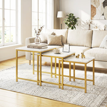 Nesting Tables Set of 3 with Faux Marble Top and Metal Frame
