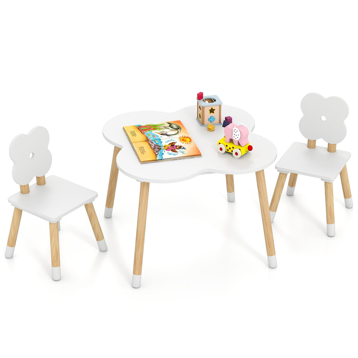 Flower-shaped Kids Table Set with Solid Pine Wood Legs