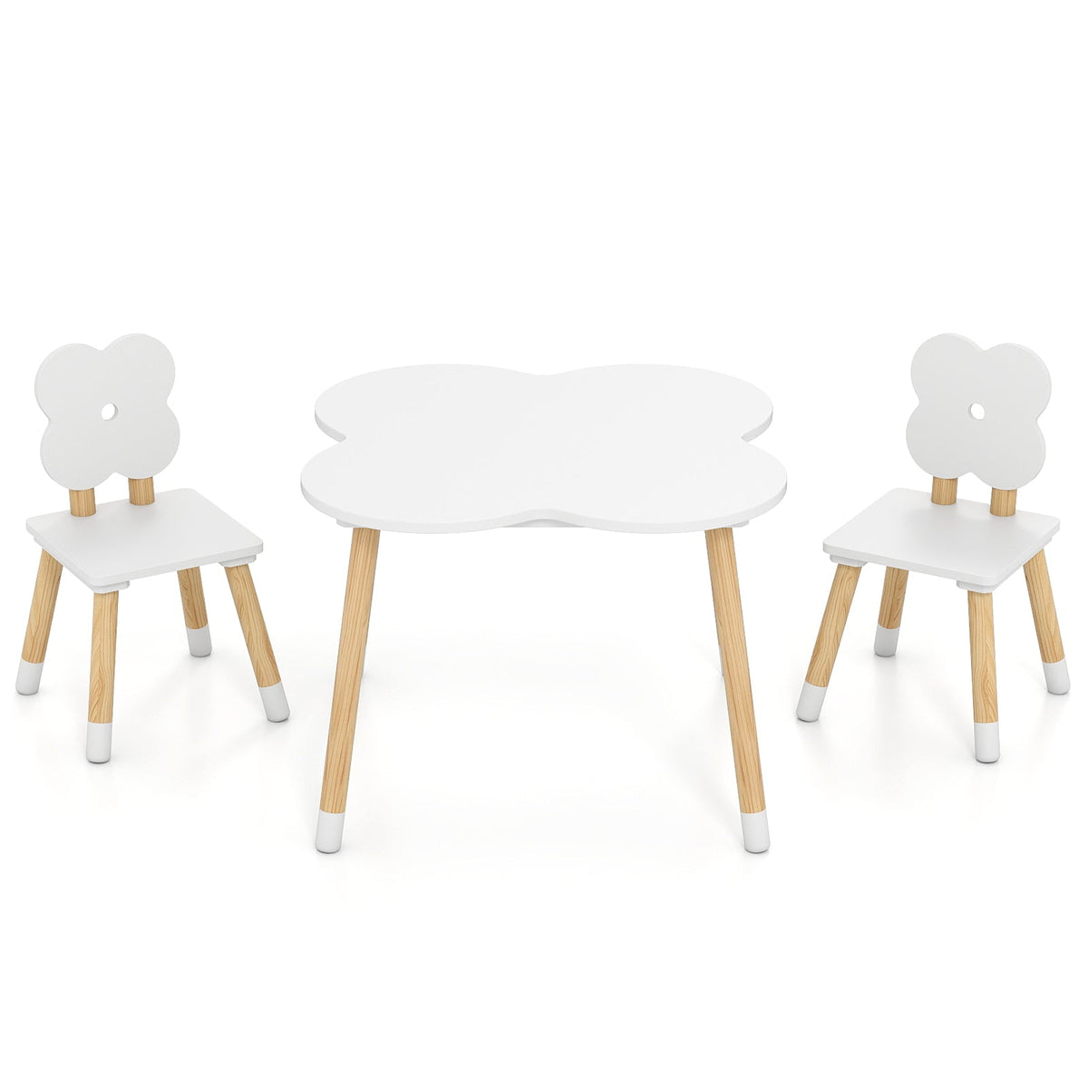 Flower-shaped Kids Table Set with Solid Pine Wood Legs
