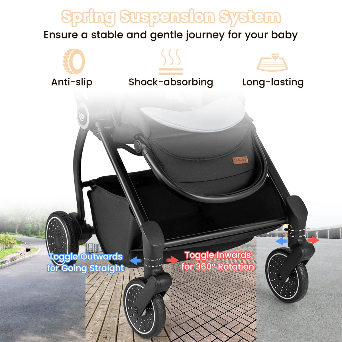 Foldable Infant Pram Stroller with Reversible Seat Reclining Backrest