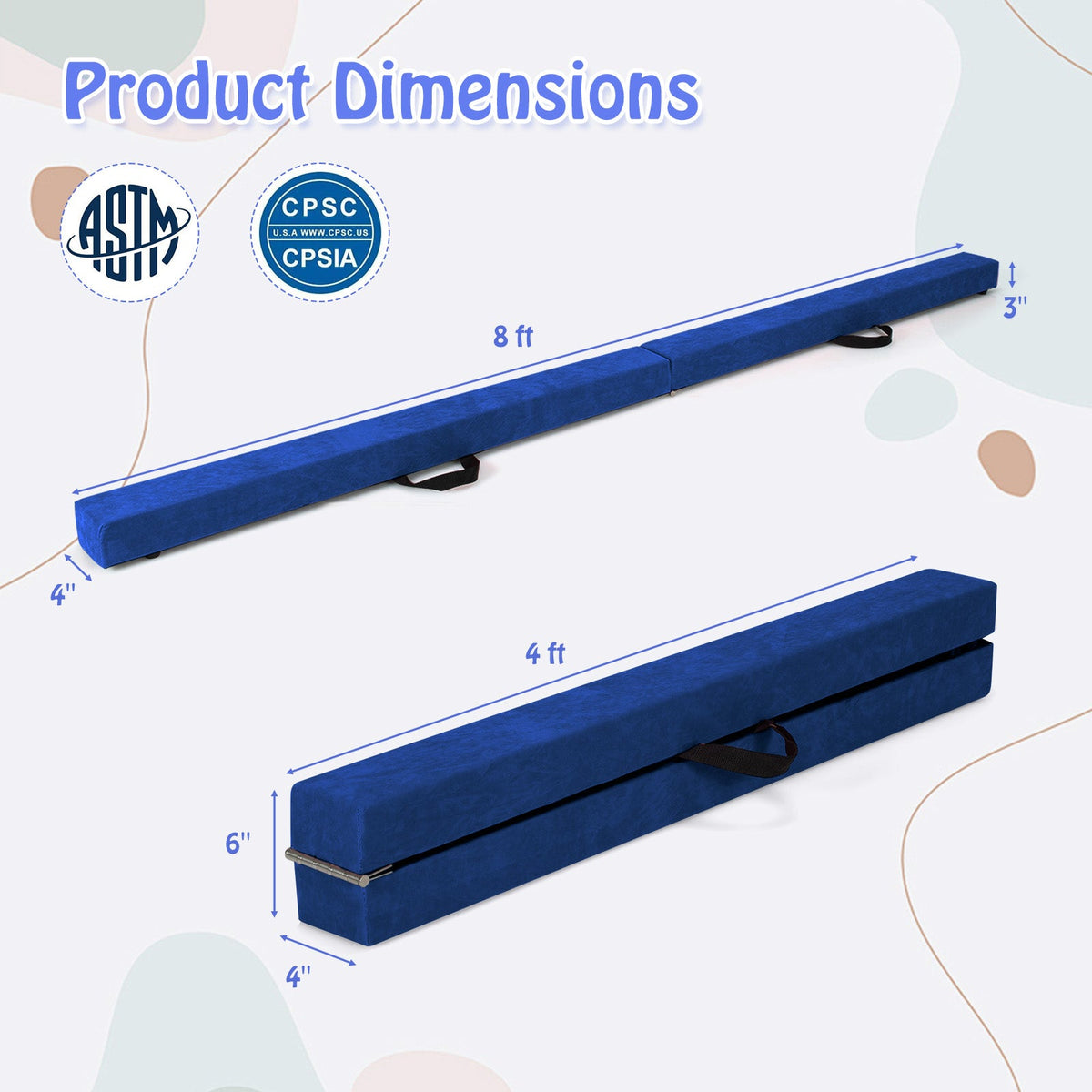 Folding Balance Beam with Solid Wood Base and Anti-slip Bottom