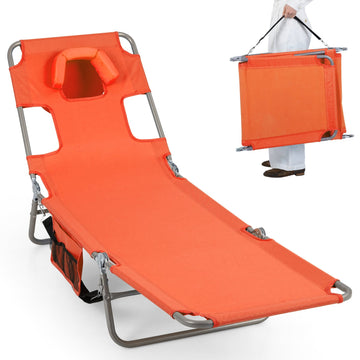 Folding Beach Lounge Chair with Adjustable Backrest for Lawn
