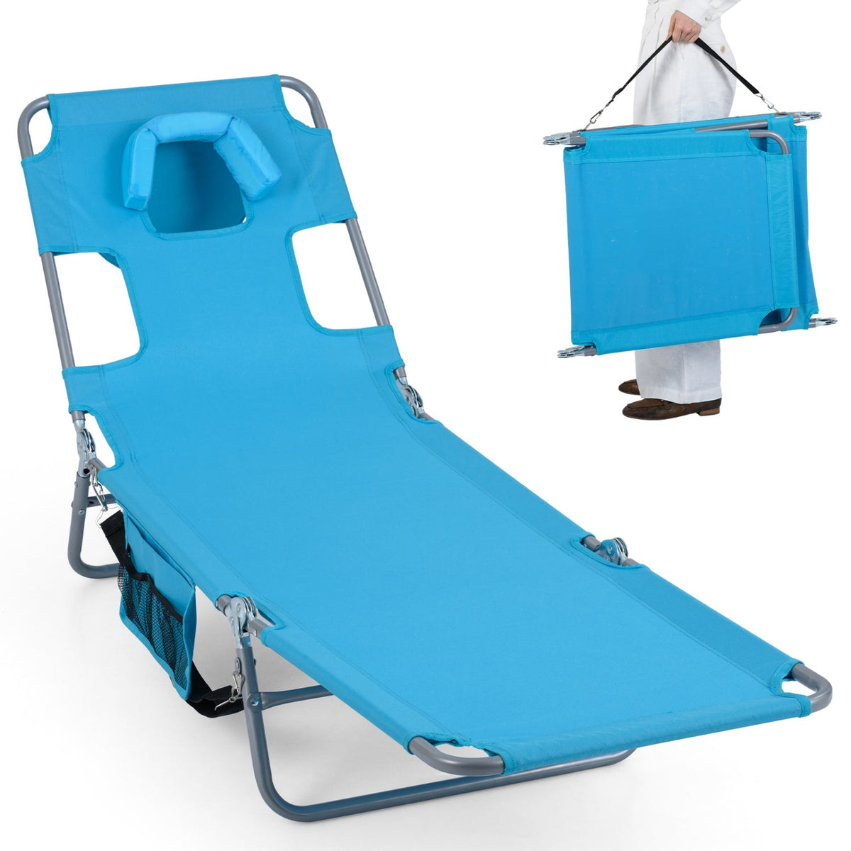 Folding Beach Lounge Chair with Adjustable Backrest for Lawn