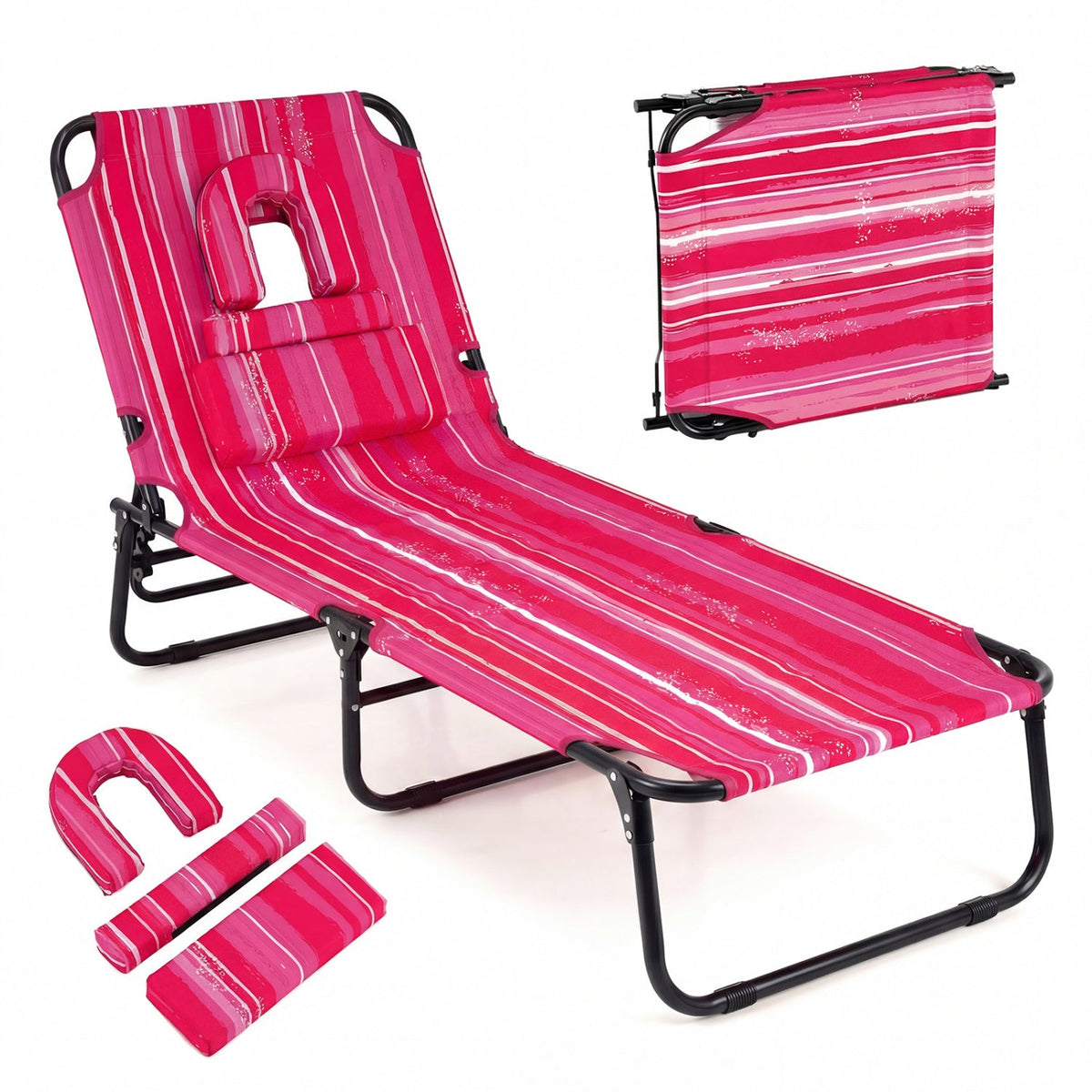 Folding Face Down Tanning Chair with Face Hole 3 Removable Pillows
