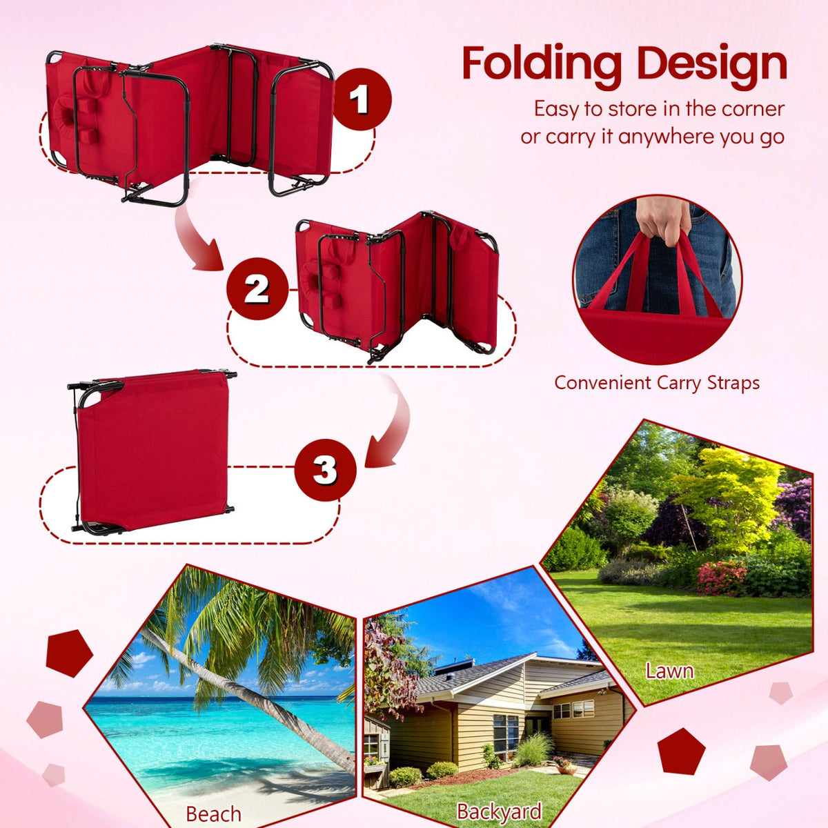 Folding Face Down Tanning Chair with Face Hole 3 Removable Pillows