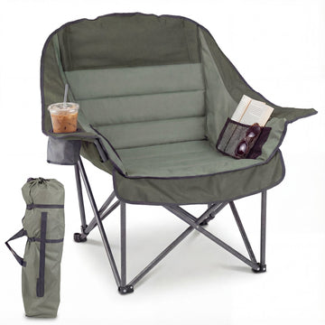 Folding Oversized Camping Chair with Side Pockets and Cup Holder