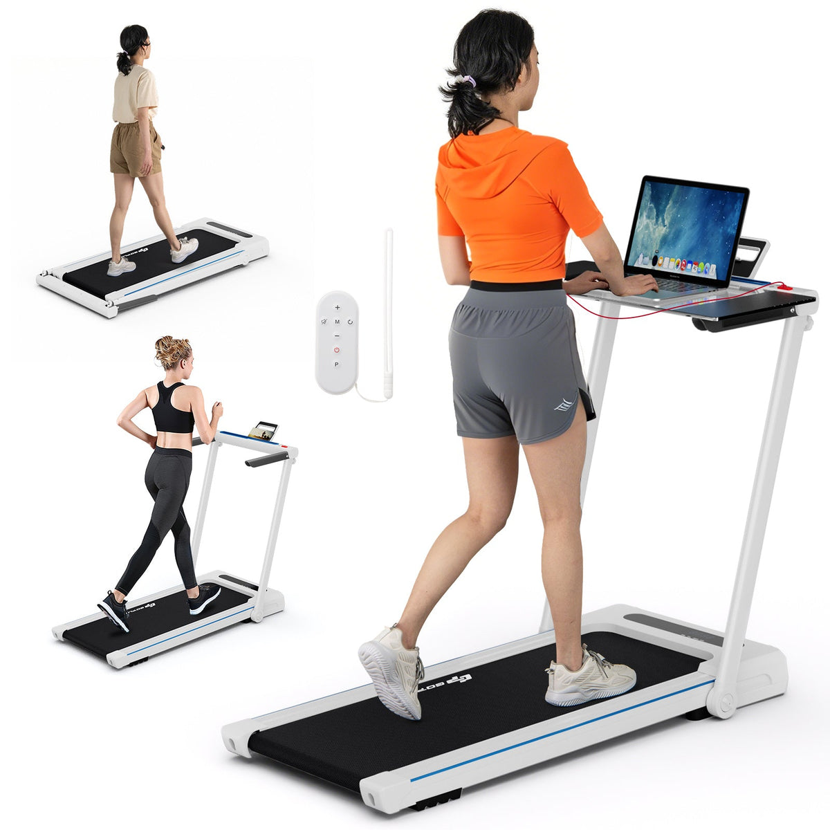 3-in-1 Folding Treadmill with Large Desk and LCD Display