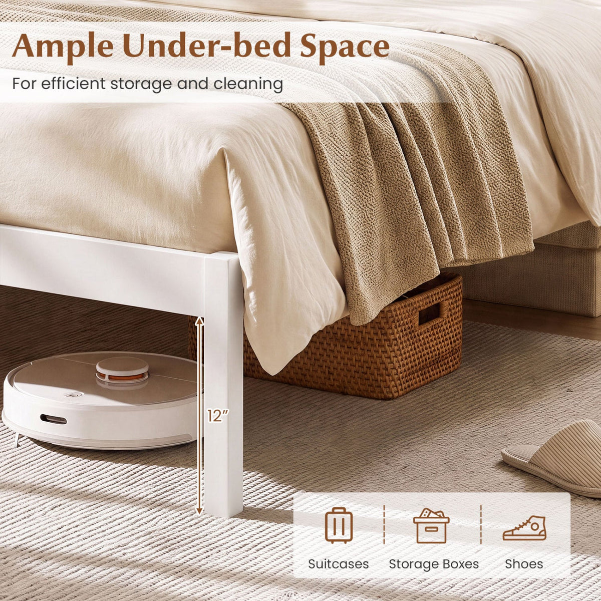 Full Size Wooden Platform Bed Frame with Curved Headboard