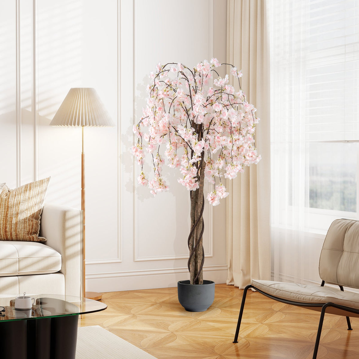 5.5 FT Tall Artificial Cherry Blossom Tree with Pink/White Flowers 1 Pack