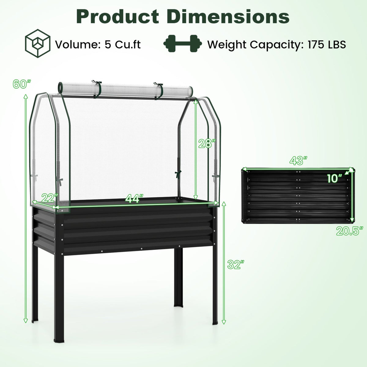 Galvanized Raised Garden Bed with Legs and Greenhouse Cover for Vegetable Flower