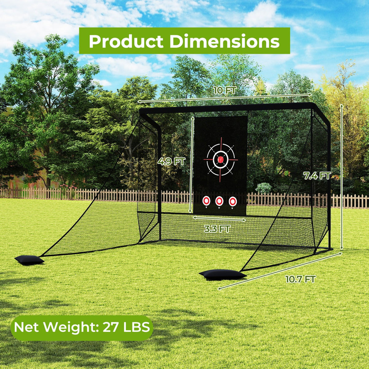Golf Practice Hitting Net Golf Cage with Dual Side Barriers Target Cloth Metal Frame