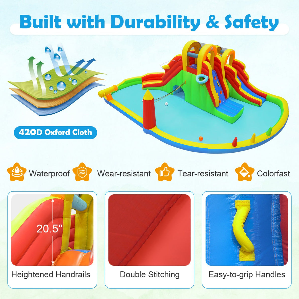 Inflatable Water Slide Park with 2 Long Slides and Climbing Walls for Yard Party