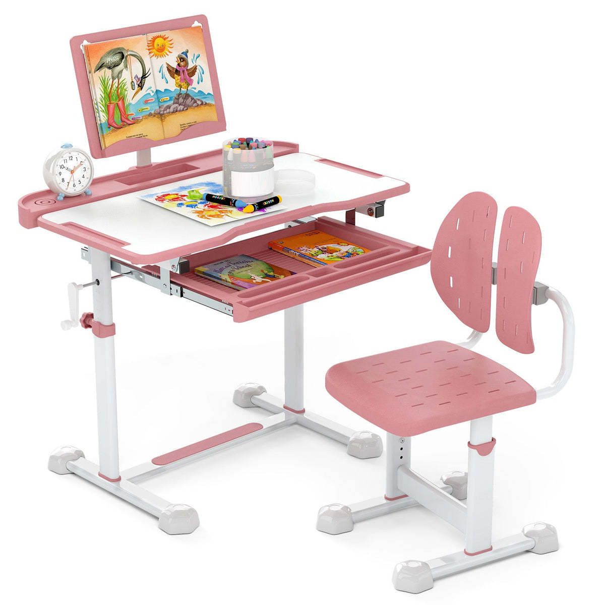Kid's Study Desk and Chair Set with Tilt Desktop and Book Stand