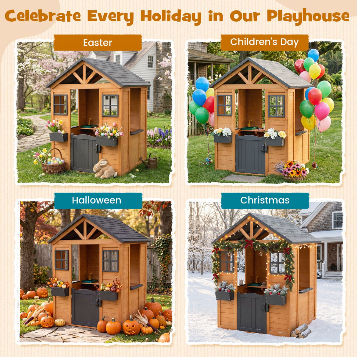 Kids Outdoor Playhouse with Sink Spruce Wooden Cottage with Half Door