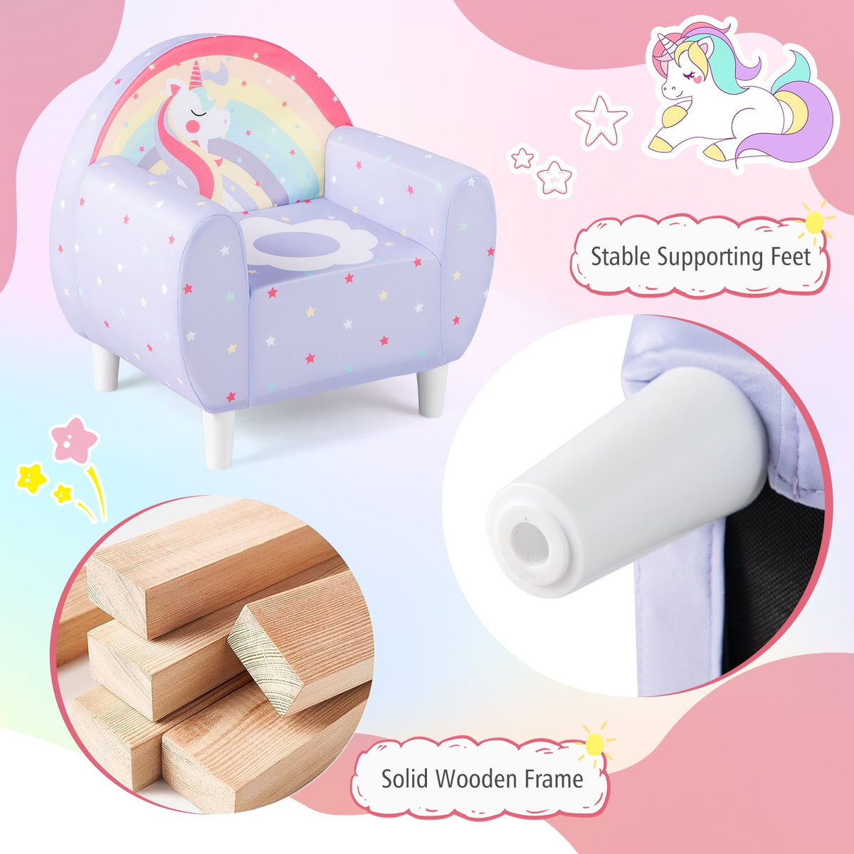 Kids Sofa with Breathable Spandex Fabric and High-density Sponge Filling for Boys and Girls