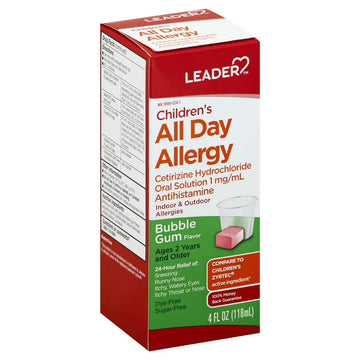 Leader Children's Allergy Relief Liquid, Dye-Free & Alcohol-Free, Bubble Gum Flavor, 4 fl oz