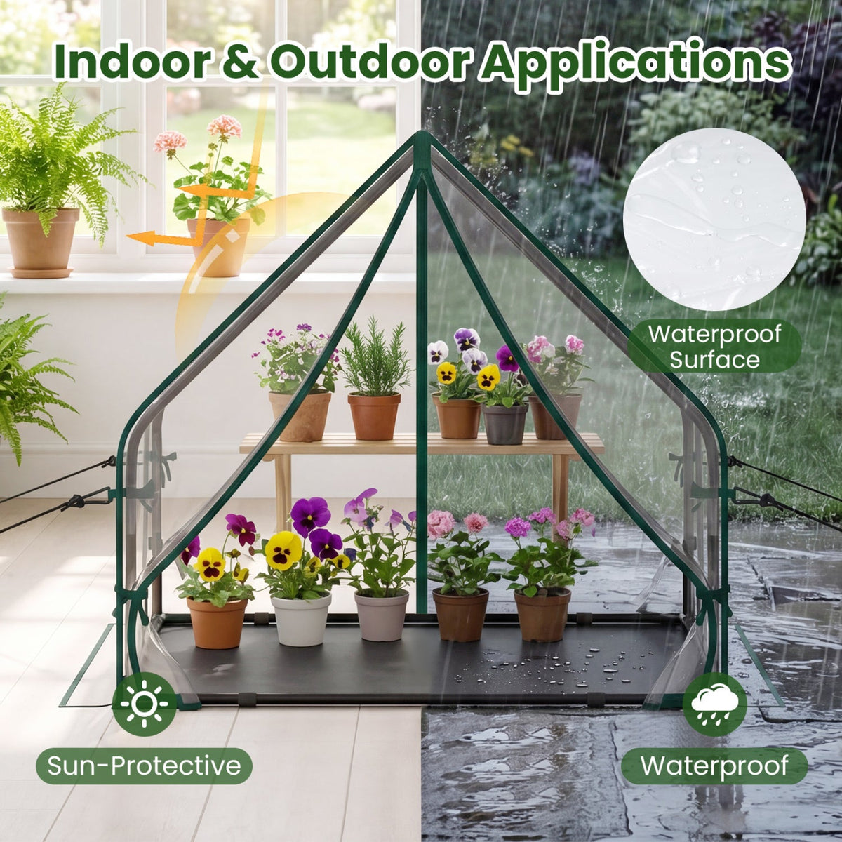 Mini Green House Metal Frame with Waterproof Bottom Mat and Wind Ropes